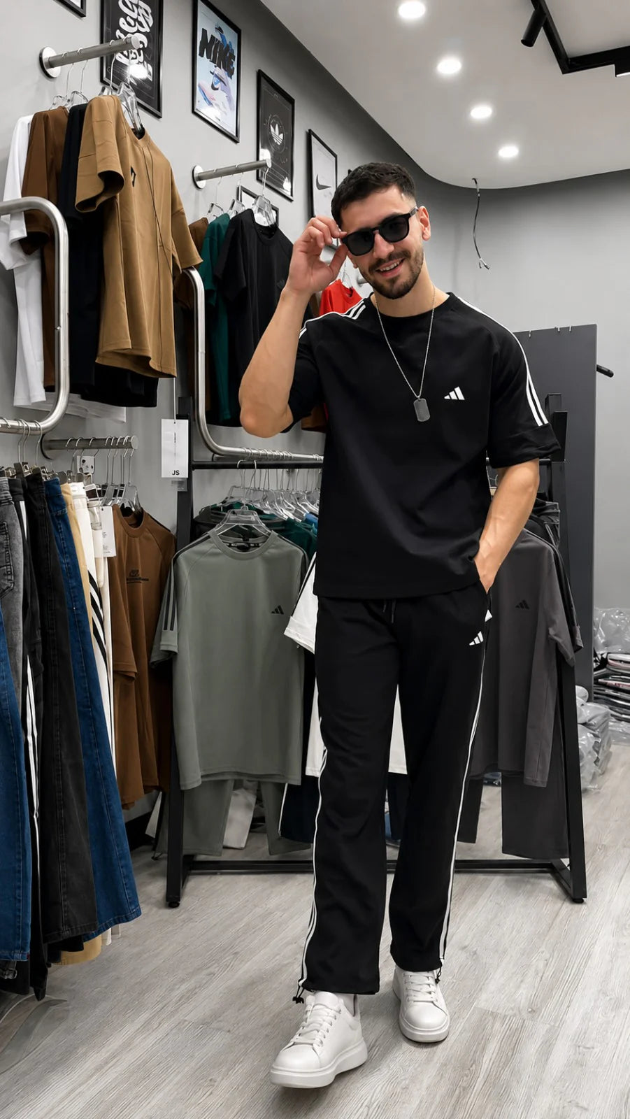 ROUND NECK BLACK STRIPE TRACK SUIT SET