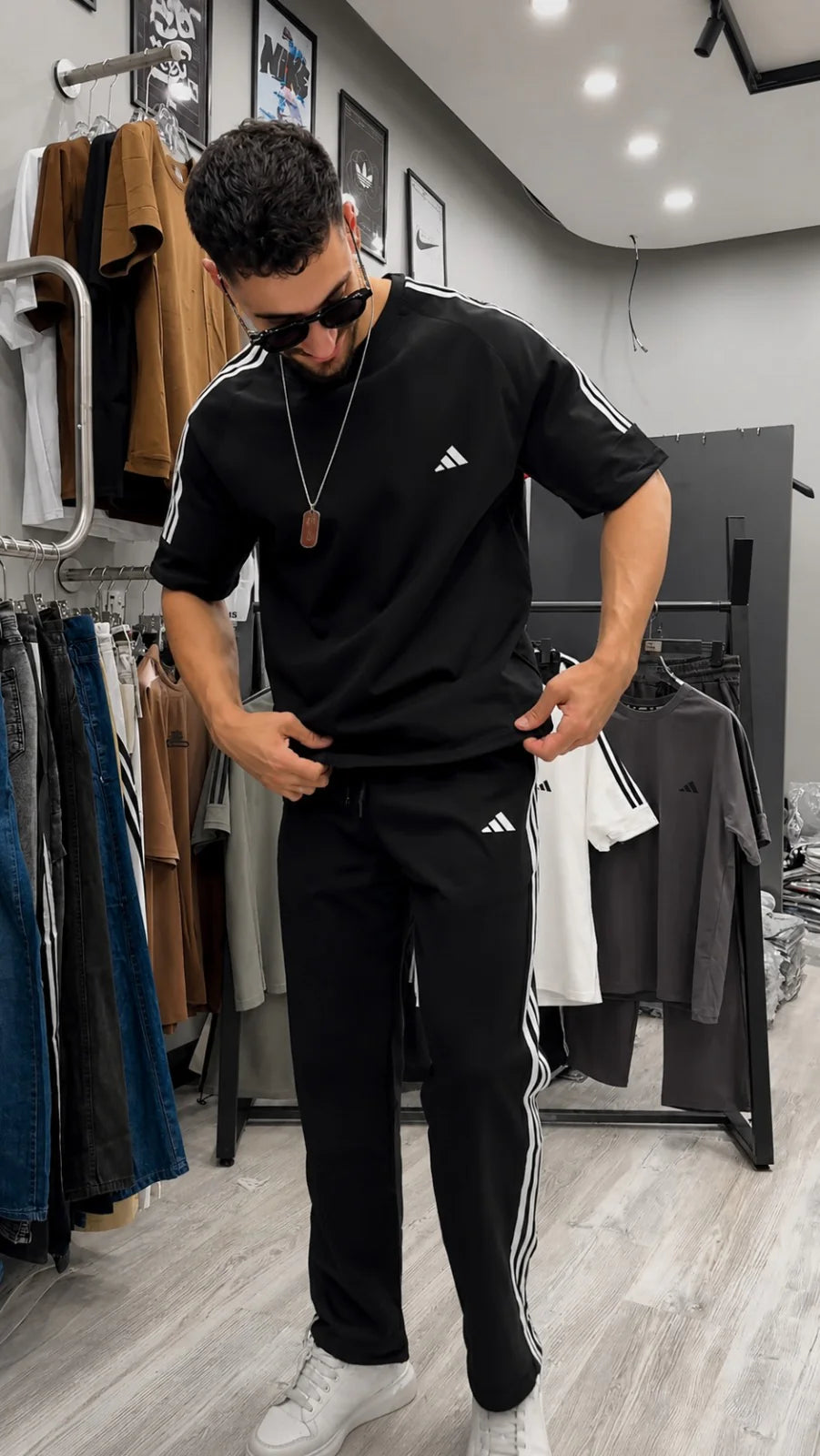 ROUND NECK BLACK STRIPE TRACK SUIT SET