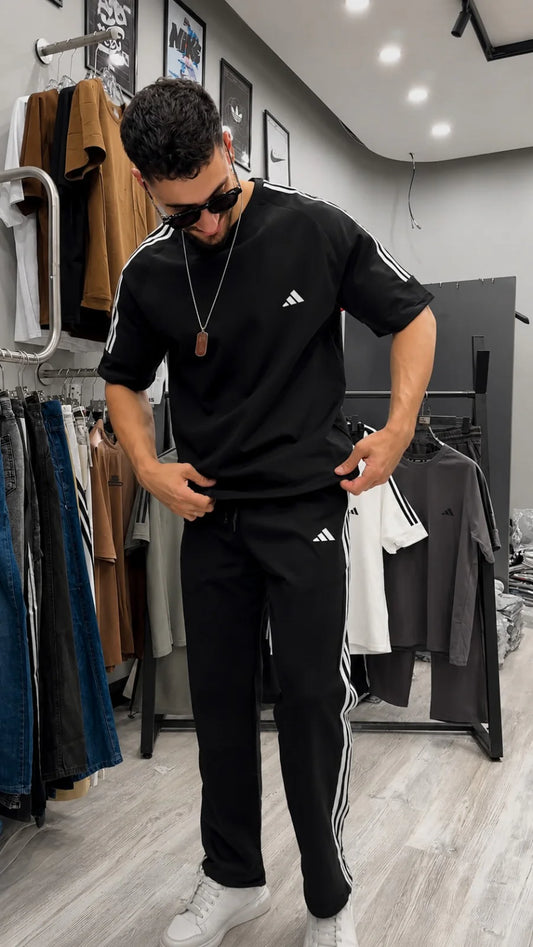 ROUND NECK BLACK STRIPE TRACK SUIT SET