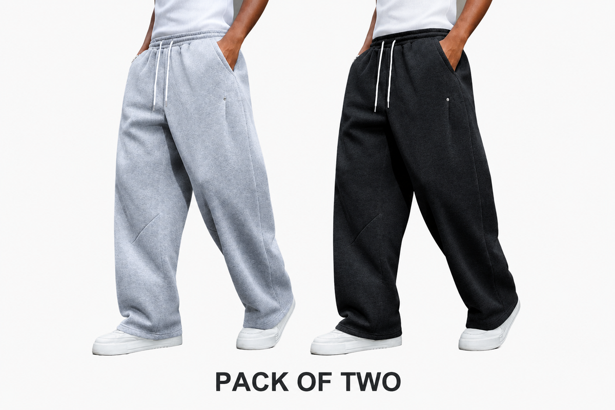 PACK OF TWO Essential Wide-Leg Baggy & Trousers BLACK & GRAY
