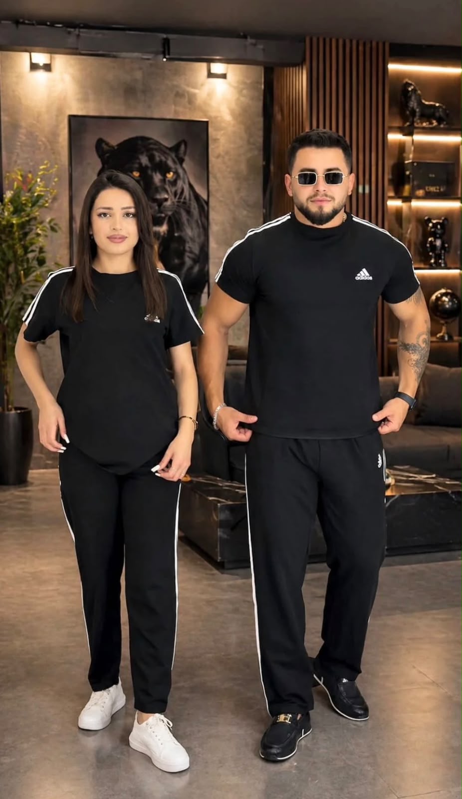 ROUND NECK BLACK STRIPE TRACK SUIT SET