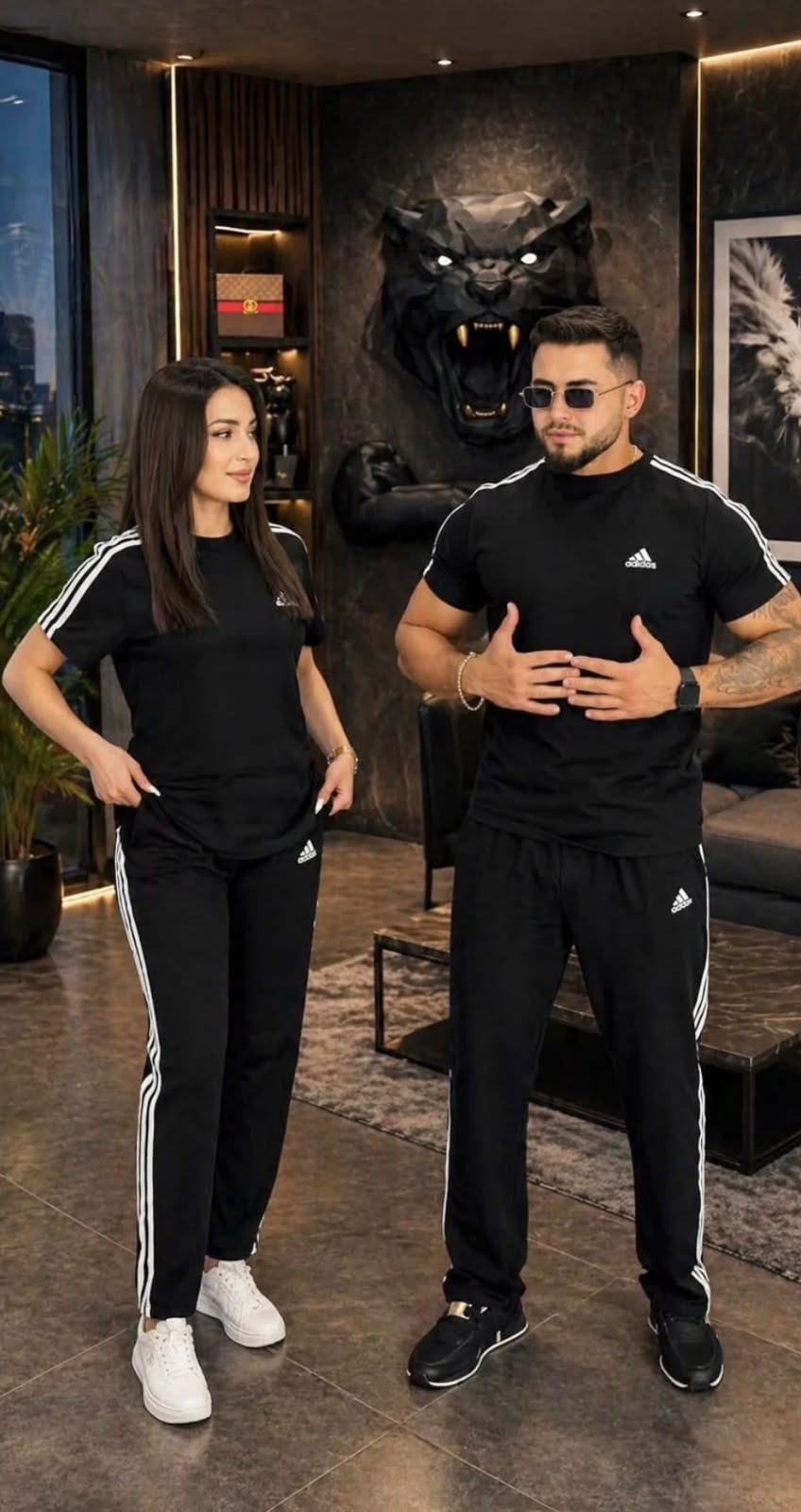 ROUND NECK BLACK STRIPE TRACK SUIT SET