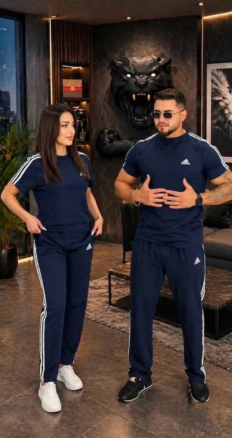 ROUND NECK NAVY BLUE STRIPE TRACK SUIT SET