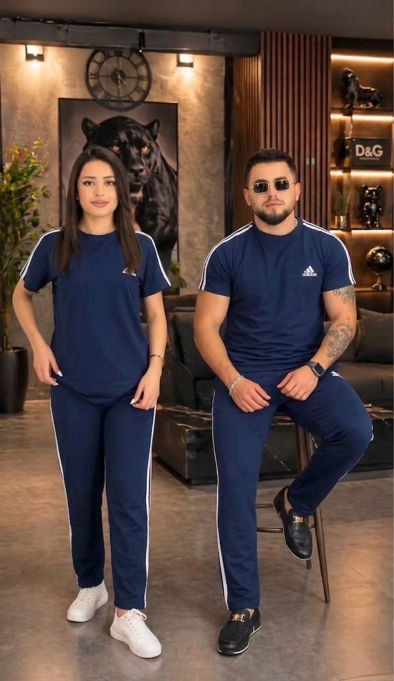 ROUND NECK NAVY BLUE STRIPE TRACK SUIT SET