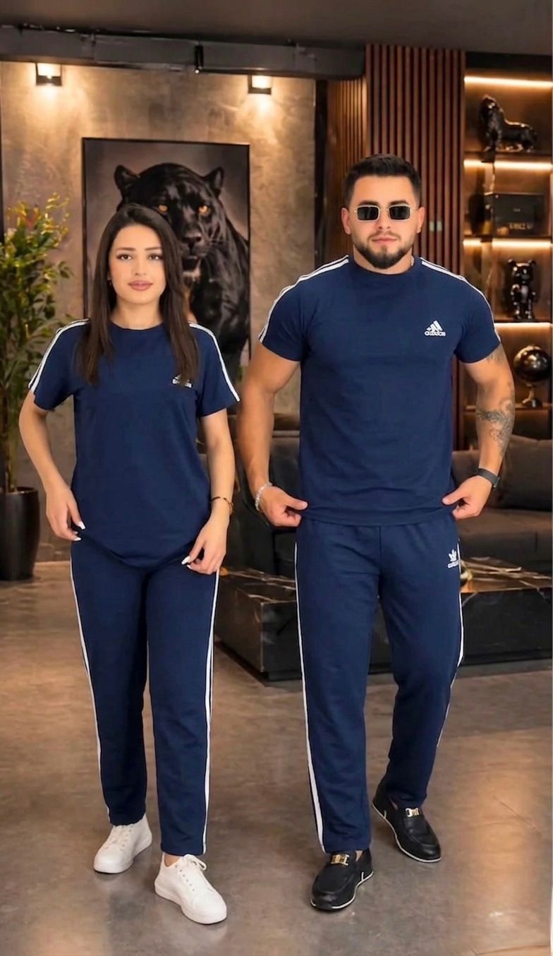 ROUND NECK NAVY BLUE STRIPE TRACK SUIT SET
