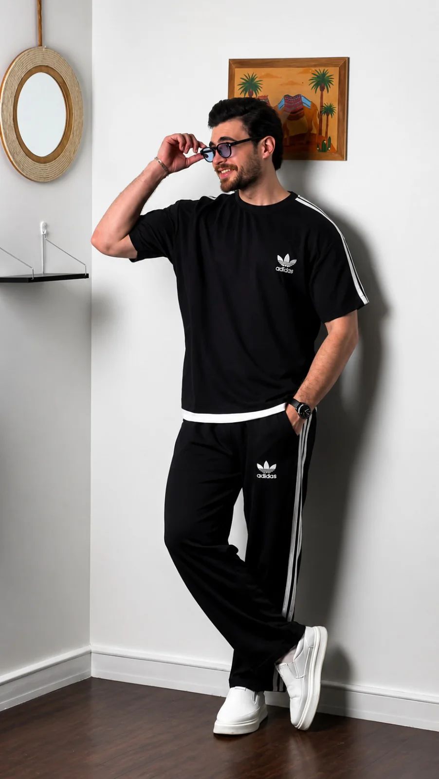 ROUND NECK BLACK STRIPE TRACK SUIT SET